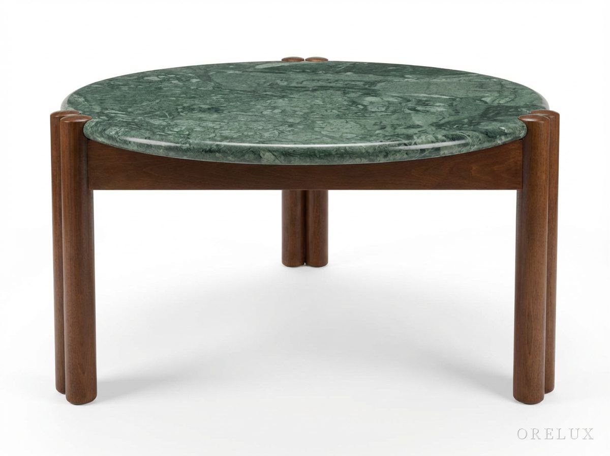 Luxury Green Marble Table with Solid Wood Legs — photo 2