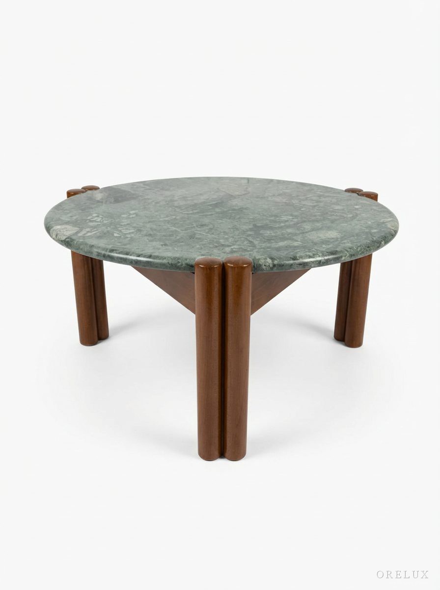 Luxury Green Marble Table with Solid Wood Legs — photo 3