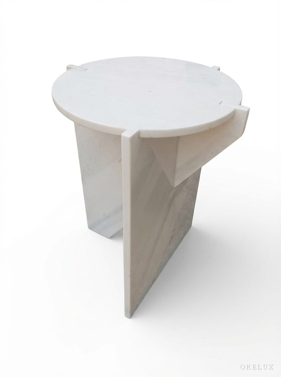 Modern White Marble Side Table with Geometric Design — photo 2
