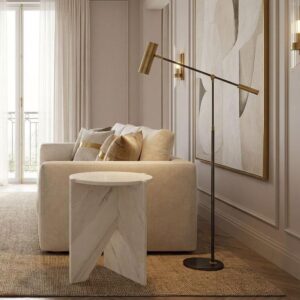 Modern white marble side table with geometric base